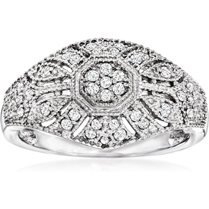 image:imageRossSimons 025 ct tw Diamond VintageStyle Milgrain Ring in Sterling SilverDiamond
