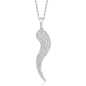image:imageRossSimons 025 ct tw Pave Diamond Italian Horn Pendant Necklace in Sterling SilverDiamond