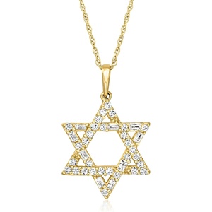 image:imageRossSimons 025 ct tw Round and Baguette Diamond Star Of David Pendant Necklace in 14kt Yellow GoldDiamond