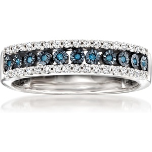 image:imageRossSimons 025 ct tw White and Blue Diamond 3Row Ring in Sterling Silverdiamondcolored