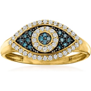 image:imageRossSimons 030 ct tw Blue and White Diamond Evil Eye Ring in 14kt Yellow GoldDiamond