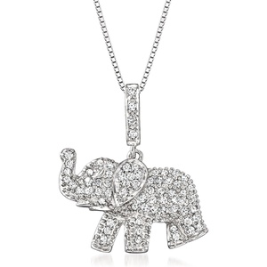 image:imageRossSimons 033 ct tw Pave Diamond Baby Elephant Pendant Necklace in Sterling SilverDiamond