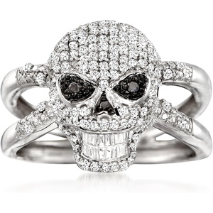 image:imageRossSimons 050 ct tw Black and White Diamond Skull Ring in Sterling Silverdiamondcolored