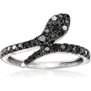 image:imageRossSimons 050 ct tw Black and White Diamond Snake Bypass Ring in Sterling Silverdiamondcolored