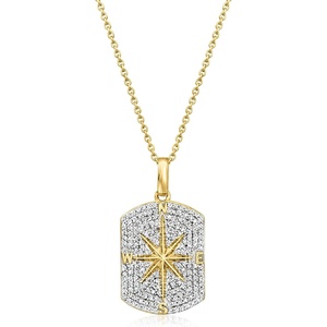 image:imageRossSimons 050 ct tw Diamond Compass Dog Tag Pendant Necklace in 18kt Gold Over SterlingDiamond