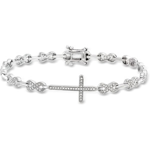 image:imageRossSimons 050 ct tw Diamond Cross and Infinity Symbol Link Bracelet in Sterling Silver 725 inches