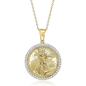 image:imageRossSimons 050 ct tw Diamond Replica Liberty Coin Pendant Necklace in 18kt Gold Over Sterling 16 inches