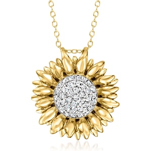 image:imageRossSimons 050 ct tw Diamond Sunflower Pendant Necklace in 18kt Gold Over SterlingDiamond