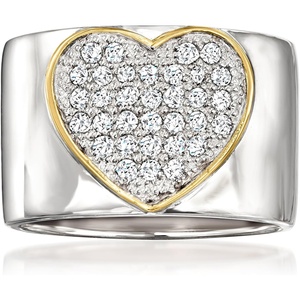 image:imageRossSimons 050 ct tw Pave Diamond Heart Ring in Sterling Silver With 14kt Yellow GoldDiamond