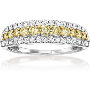 image:imageRossSimons 075 ct tw Yellow and White Diamond 3Row Ring in 14kt White Golddiamondcolored