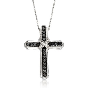 image:imageRossSimons 100 ct tw Black and White Diamond Cross Pendant Necklace in Sterling SilverDiamond