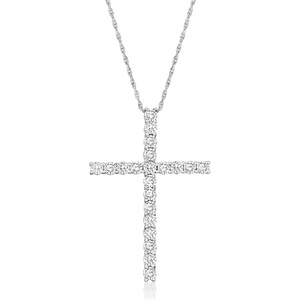 image:imageRossSimons 100 ct tw Diamond Cross Pendant Necklace in 14kt White GoldDiamond