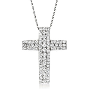 image:imageRossSimons 100 ct tw Diamond Cross Pendant Necklace in Sterling SilverDiamond
