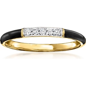 image:imageRossSimons Black Enamel Ring With Diamonds in 18kt Gold Over SterlingDiamond