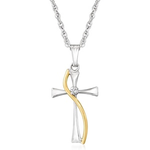 image:imageRossSimons Sterling Silver and 14kt Yellow Gold Cross Pendant Necklace With Single DiamondDiamond