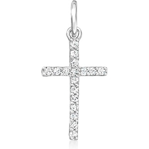 image:imagePure Collection by RossSimons 010 ct tw Diamond Cross Charm in Sterling Silver