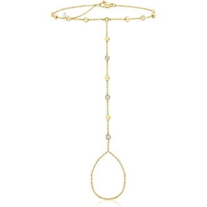 image:imagePure Collection by RossSimons 020 ct tw BezelSet Diamond and 14kt Yellow Gold Beaded Hand Chain Bracelet 7 inches
