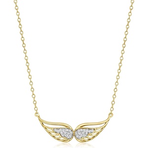image:imageRossSimons 010 ct tw Diamond Angel Wings Necklace in 18kt Gold Over Sterling 16 inches