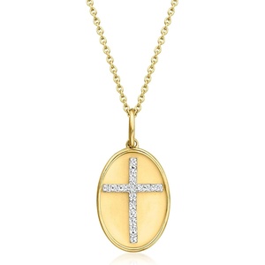 image:imageRossSimons 015 ct tw Diamond Cross Oval Pendant Necklace in 18kt Gold Over SterlingDiamond