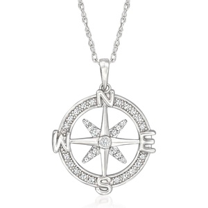 image:imageRossSimons 020 ct tw Diamond Compass Pendant Necklace in Sterling Silver 18 inches