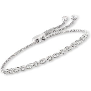 image:imageRossSimons 025 ct tw Diamond Square and MarquiseShaped Bolo Bracelet in Sterling Silver