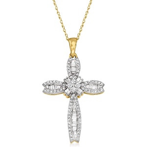 image:imageRossSimons 040 ct tw Baguette and Round Diamond Cross Pendant Necklace in 14kt Yellow GoldDiamond