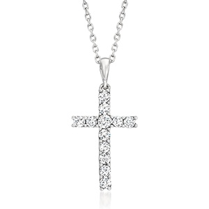 image:imageRossSimons 050 ct tw Diamond Cross Pendant Necklace in Sterling SilverDiamond