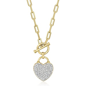 image:imageRossSimons 075 ct tw Diamond Heart Lock Toggle Necklace in 18kt Gold Over Sterling and Sterling SilverDiamond