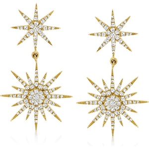 image:imageRossSimons 100 ct tw Diamond Starburst Drop Earrings in 14kt Yellow Gold