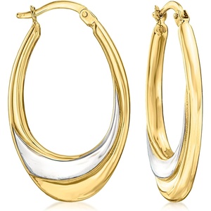 image:imageRossSimons 14kt 2Tone Gold Oval Hoop Earrings