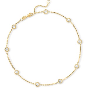 image:imageRossSimons 14kt Gold BezelSet Diamond Station Anklet