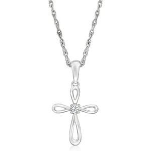 image:imageRossSimons 14kt White Gold Cross Pendant Necklace With Single Diamond 18 inches