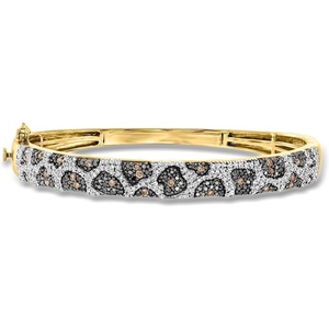 image:imageRossSimons 150 ct tw Black White and Brown Diamond Leopard Bangle Bracelet in 18kt Gold Over Sterlingdiamondcolored