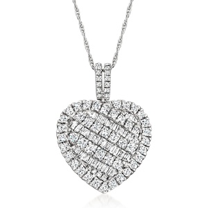 image:imageRossSimons 200 ct tw Baguette and Round Heart Pendant Necklace in Sterling SilverDiamond