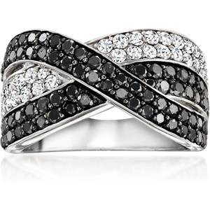 image:imageRossSimons 200 ct tw Black and White Diamond Crisscross Ring in Sterling Silverdiamondcolored