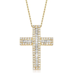 image:imageRossSimons 300 ct tw Baguette and Round Diamond Cross Pendant Necklace in 18kt Gold Over SterlingDiamond