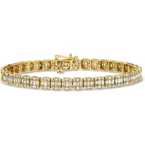 image:imageRossSimons 300 ct tw Baguette and Round Diamond Rectangular Cluster Bracelet in 14kt Yellow GoldDiamond
