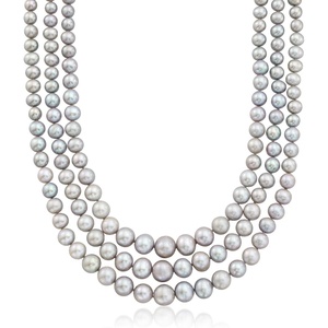 image:imageRossSimons 6115mm Gray Cultured Pearl Graduated 3Strand Necklace With 14kt Yellow GoldNo Gemstone