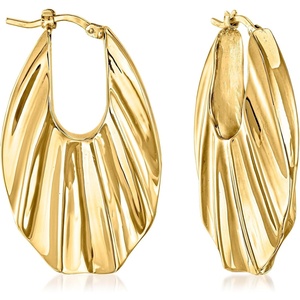 image:imageRossSimons Italian 18kt Yellow Gold Ribbed Hoop Earrings