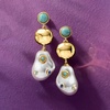 image:imageRossSimons 14kt Yellow GoldPlated Drop Earrings With 57mm Amazonites Simulated Baroque Pearls and Simulated Gemstones