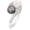 image:imageRossSimons 665mm Black and White Cultured Pearl and 13 ct tw Diamond Bypass Ring in Sterling Silver