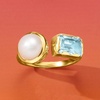 image:imageRossSimons 885mm Cultured Pearl and 170 Carat Sky Blue Topaz Toi Et Moi Ring in 18kt Gold Over Sterling