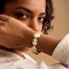 image:imageRossSimons Italian 14kt Yellow GoldPlated Hammered DiscLink Bracelet 7 inches