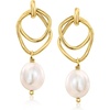 image:imagePure Collection by RossSimons 665mm Cultured Pearl DoubleLoop Drop Earrings in 18kt Gold Over Sterling