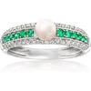 image:imageRossSimons 455mm Cultured Pearl 25 ct tw Diamond and 20 ct tw Emerald Ring in Sterling Silver Size 7