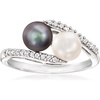 image:imageRossSimons 665mm Black and White Cultured Pearl and 13 ct tw Diamond Bypass Ring in Sterling Silver