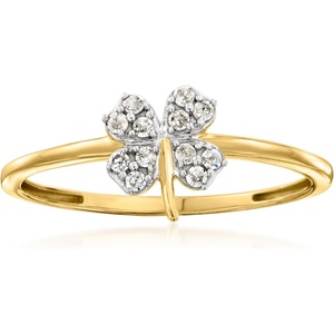 image:imagePure Collection by RossSimons 010 ct tw Diamond 4Leaf Clover Ring in 18kt Gold Over SterlingDiamond