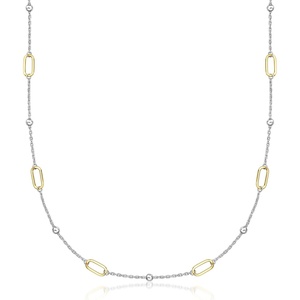image:imagePure Collection by RossSimons 18kt Gold Over Sterling and Sterling Silver Paper Clip Link Bead Station NecklaceNo Gemstone