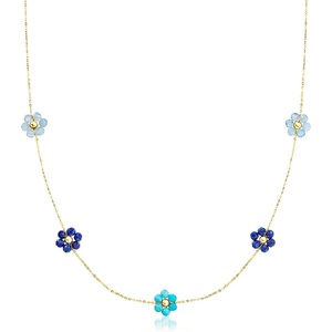 image:imagePure Collection by RossSimons MultiGemstone Bead Flower Necklace in 14kt Yellow GoldAquamarine