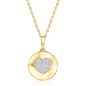 image:imageRossSimons 010 ct tw Diamond Heart Disc Pendant Necklace in 18kt Gold Over SterlingDiamond